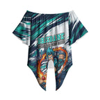 Personalised Brisbane Heat Cricket Fan Pride Off Shoulder Wrap Waist Top Dynamic Flaming Cricket Graphic Art With Brisbane Skyline