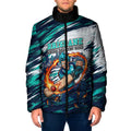 Personalised Brisbane Heat Cricket Fan Pride Padded Jacket Dynamic Flaming Cricket Graphic Art With Brisbane Skyline