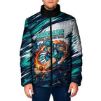 Personalised Brisbane Heat Cricket Fan Pride Padded Jacket Dynamic Flaming Cricket Graphic Art With Brisbane Skyline