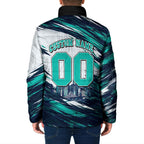 Personalised Brisbane Heat Cricket Fan Pride Padded Jacket Dynamic Flaming Cricket Graphic Art With Brisbane Skyline