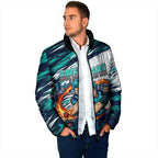 Personalised Brisbane Heat Cricket Fan Pride Padded Jacket Dynamic Flaming Cricket Graphic Art With Brisbane Skyline