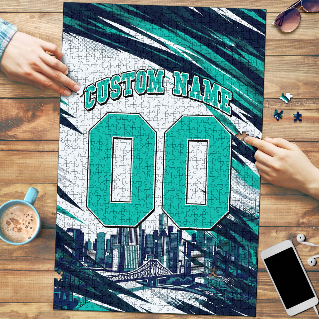Personalised Brisbane Heat Cricket Fan Pride Puzzle Dynamic Flaming Cricket Graphic Art With Brisbane Skyline