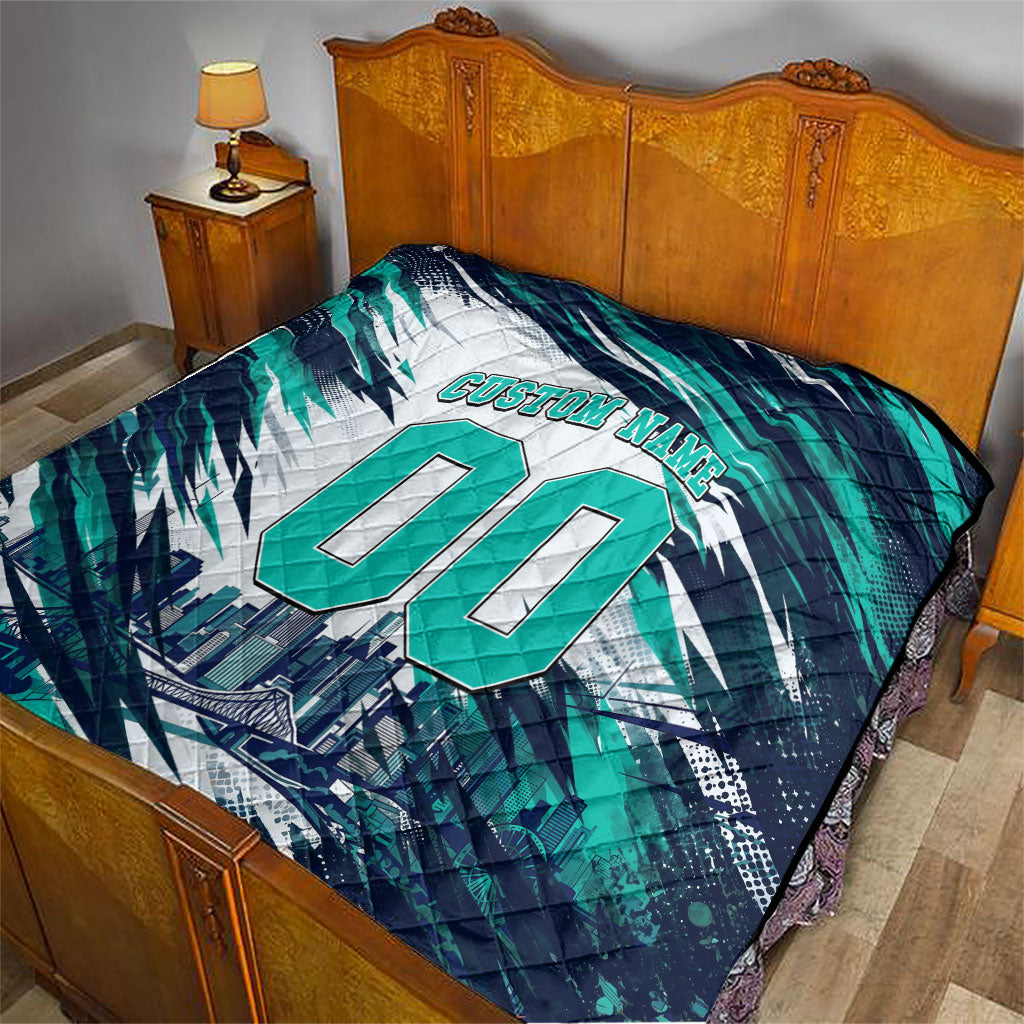 Personalised Brisbane Heat Cricket Fan Pride Quilt Dynamic Flaming Cricket Graphic Art With Brisbane Skyline