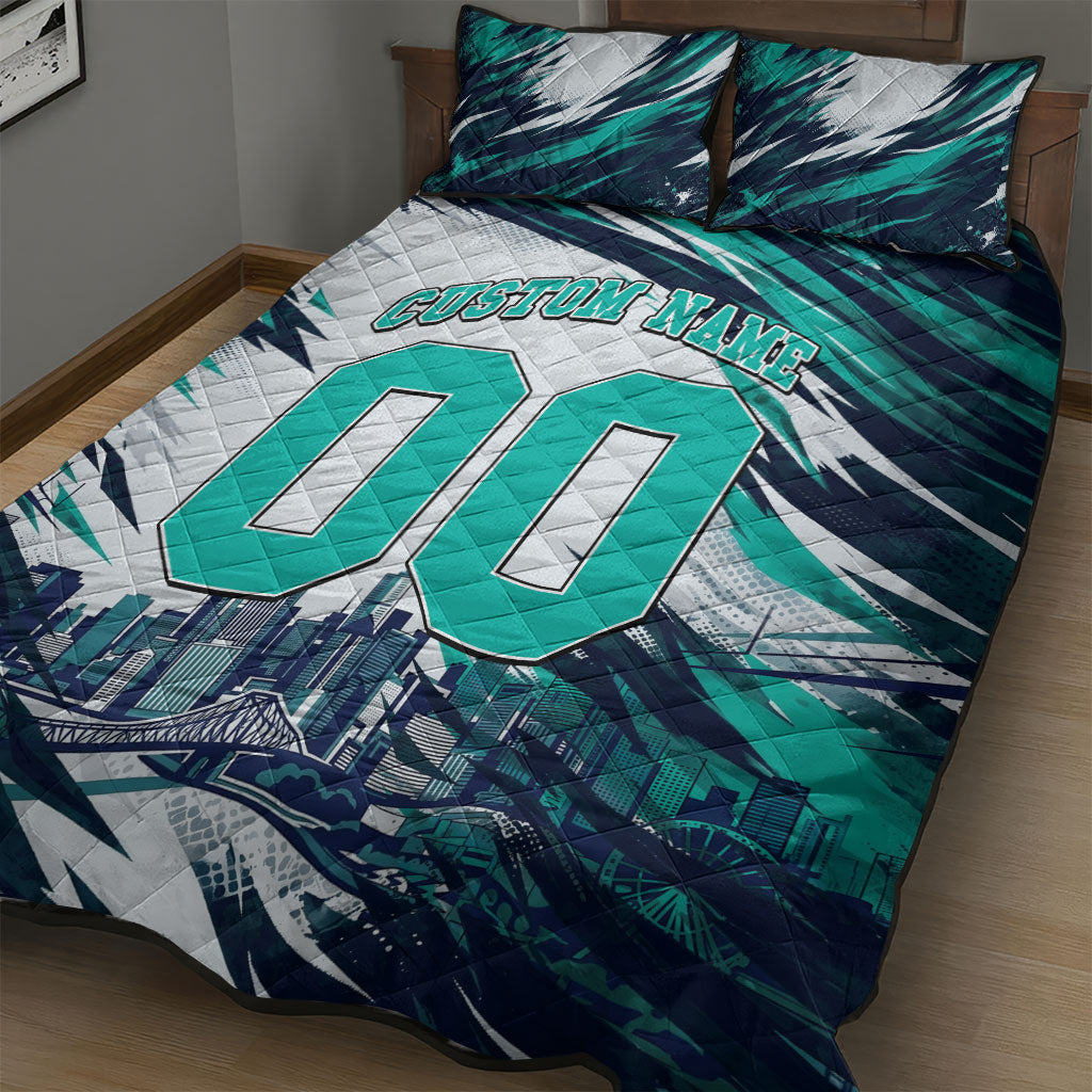 Personalised Brisbane Heat Cricket Fan Pride Quilt Bed Set Dynamic Flaming Cricket Graphic Art With Brisbane Skyline