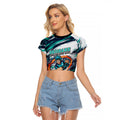 Personalised Brisbane Heat Cricket Fan Pride Raglan Cropped T Shirt Dynamic Flaming Cricket Graphic Art With Brisbane Skyline