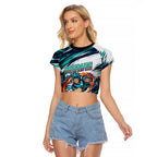 Personalised Brisbane Heat Cricket Fan Pride Raglan Cropped T Shirt Dynamic Flaming Cricket Graphic Art With Brisbane Skyline
