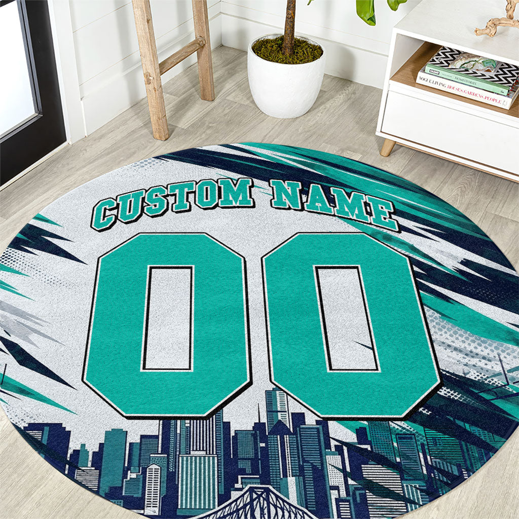 Personalised Brisbane Heat Cricket Fan Pride Round Carpet Dynamic Flaming Cricket Graphic Art With Brisbane Skyline