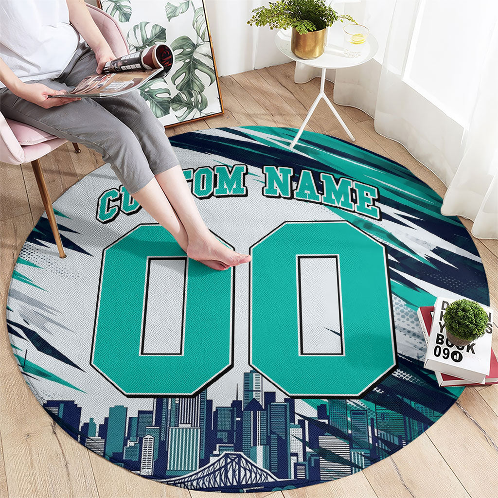 Personalised Brisbane Heat Cricket Fan Pride Round Carpet Dynamic Flaming Cricket Graphic Art With Brisbane Skyline