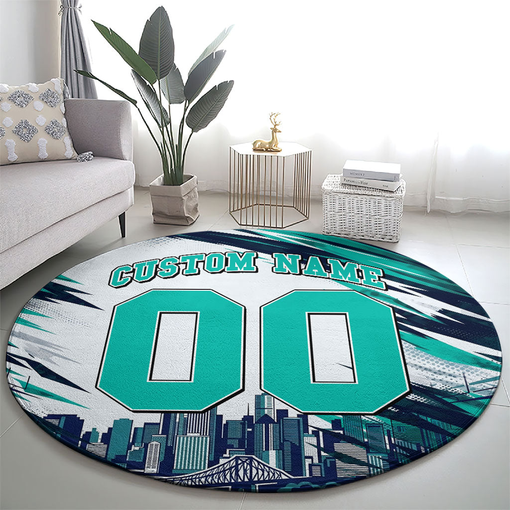 Personalised Brisbane Heat Cricket Fan Pride Round Carpet Dynamic Flaming Cricket Graphic Art With Brisbane Skyline