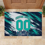 Personalised Brisbane Heat Cricket Fan Pride Rubber Doormat Dynamic Flaming Cricket Graphic Art With Brisbane Skyline
