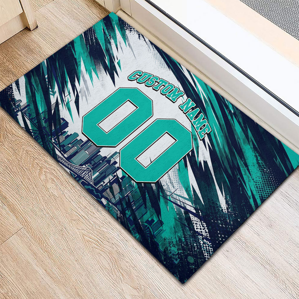 Personalised Brisbane Heat Cricket Fan Pride Rubber Doormat Dynamic Flaming Cricket Graphic Art With Brisbane Skyline