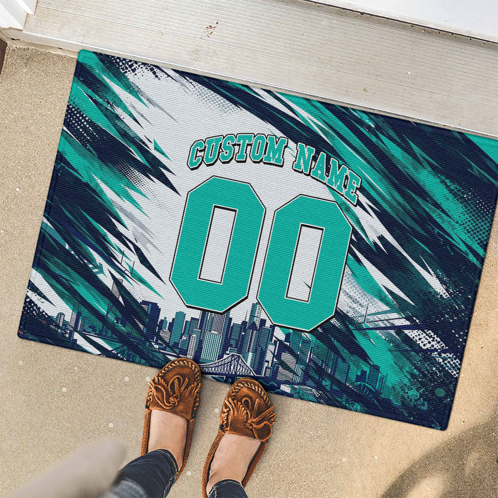 Personalised Brisbane Heat Cricket Fan Pride Rubber Doormat Dynamic Flaming Cricket Graphic Art With Brisbane Skyline