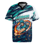 Personalised Brisbane Heat Cricket Fan Pride Rugby Jersey Dynamic Flaming Cricket Graphic Art With Brisbane Skyline