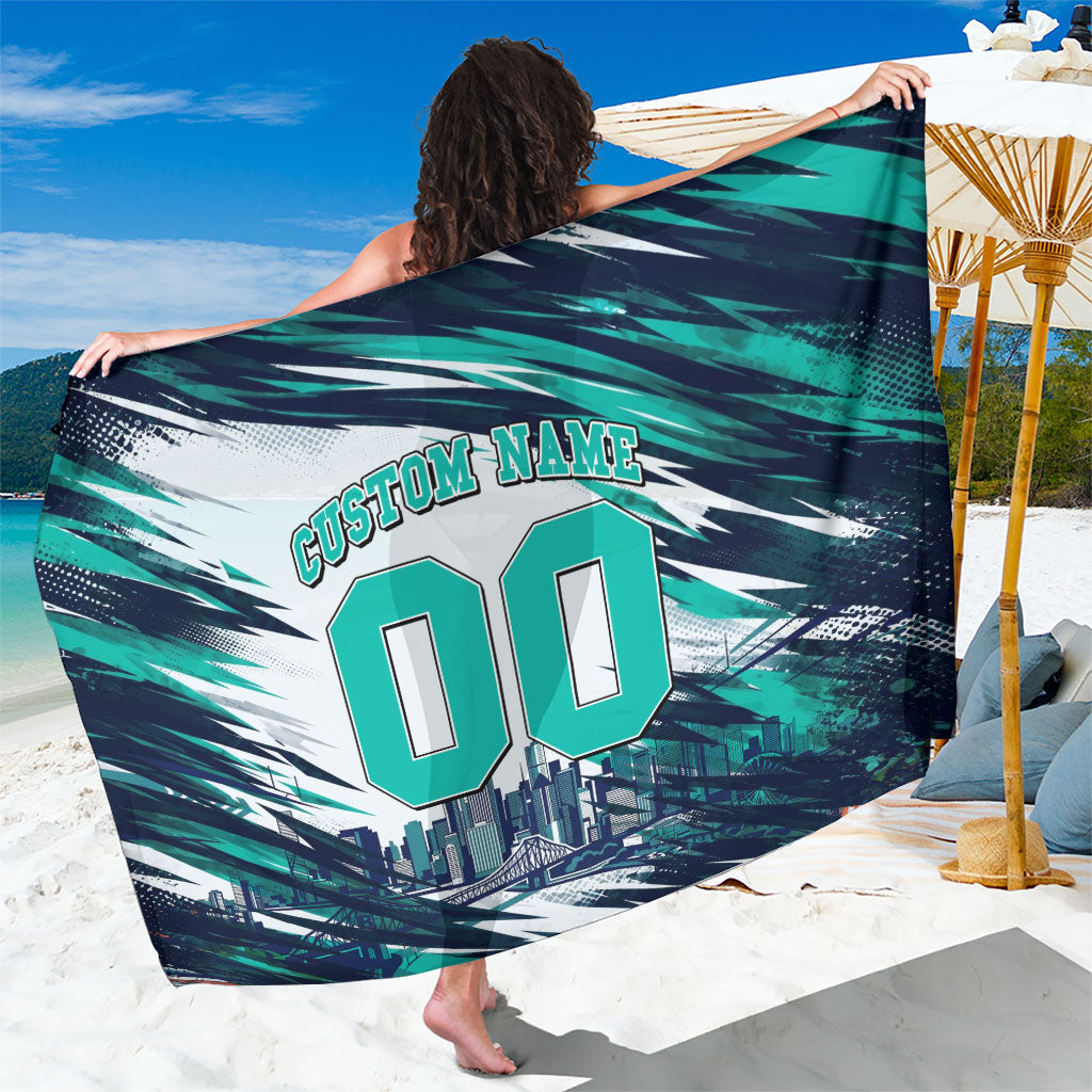 Personalised Brisbane Heat Cricket Fan Pride Sarong Dynamic Flaming Cricket Graphic Art With Brisbane Skyline