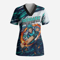 Personalised Brisbane Heat Cricket Fan Pride Scrub Top Dynamic Flaming Cricket Graphic Art With Brisbane Skyline