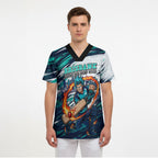 Personalised Brisbane Heat Cricket Fan Pride Scrub Top Dynamic Flaming Cricket Graphic Art With Brisbane Skyline