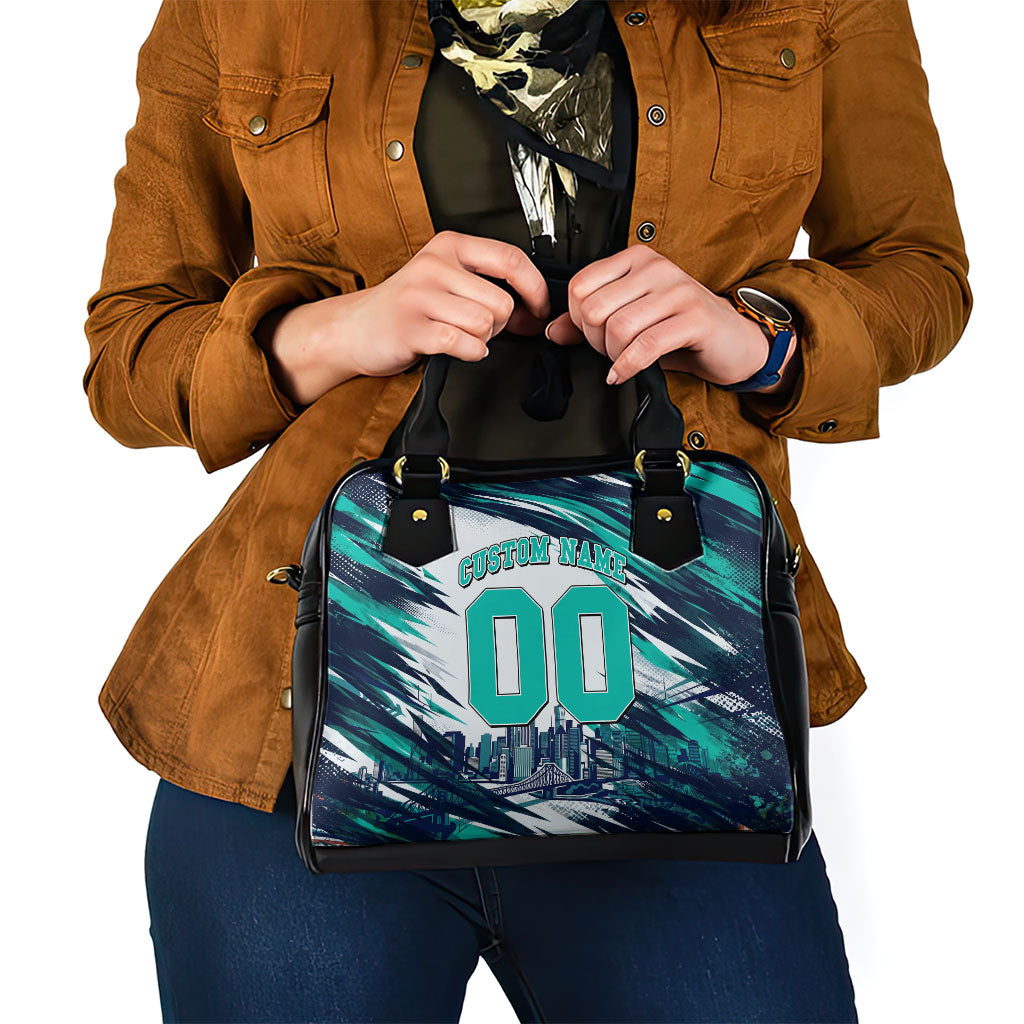 Personalised Brisbane Heat Cricket Fan Pride Shoulder Handbag Dynamic Flaming Cricket Graphic Art With Brisbane Skyline