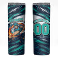 Personalised Brisbane Heat Cricket Fan Pride Skinny Tumbler Dynamic Flaming Cricket Graphic Art With Brisbane Skyline