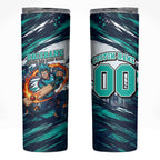 Personalised Brisbane Heat Cricket Fan Pride Skinny Tumbler Dynamic Flaming Cricket Graphic Art With Brisbane Skyline