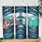 Personalised Brisbane Heat Cricket Fan Pride Skinny Tumbler Dynamic Flaming Cricket Graphic Art With Brisbane Skyline