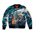 Personalised Brisbane Heat Cricket Fan Pride Sleeve Zip Bomber Jacket Dynamic Flaming Cricket Graphic Art With Brisbane Skyline