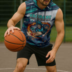 Personalised Brisbane Heat Cricket Fan Pride Sleeveless Hoodie Dynamic Flaming Cricket Graphic Art With Brisbane Skyline