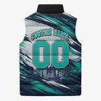Personalised Brisbane Heat Cricket Fan Pride Sleeveless Puffer Jacket Dynamic Flaming Cricket Graphic Art With Brisbane Skyline