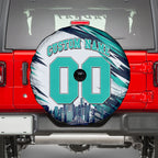 Personalised Brisbane Heat Cricket Fan Pride Spare Tire Cover Dynamic Flaming Cricket Graphic Art With Brisbane Skyline