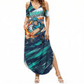 Personalised Brisbane Heat Cricket Fan Pride Summer Maxi Dress Dynamic Flaming Cricket Graphic Art With Brisbane Skyline