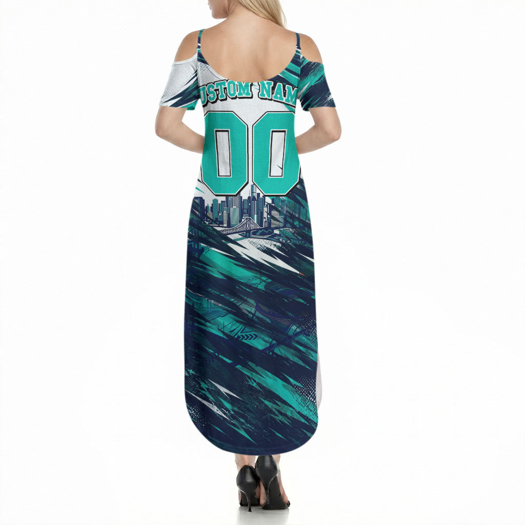 Personalised Brisbane Heat Cricket Fan Pride Summer Maxi Dress Dynamic Flaming Cricket Graphic Art With Brisbane Skyline