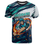 Personalised Brisbane Heat Cricket Fan Pride T Shirt Dynamic Flaming Cricket Graphic Art With Brisbane Skyline