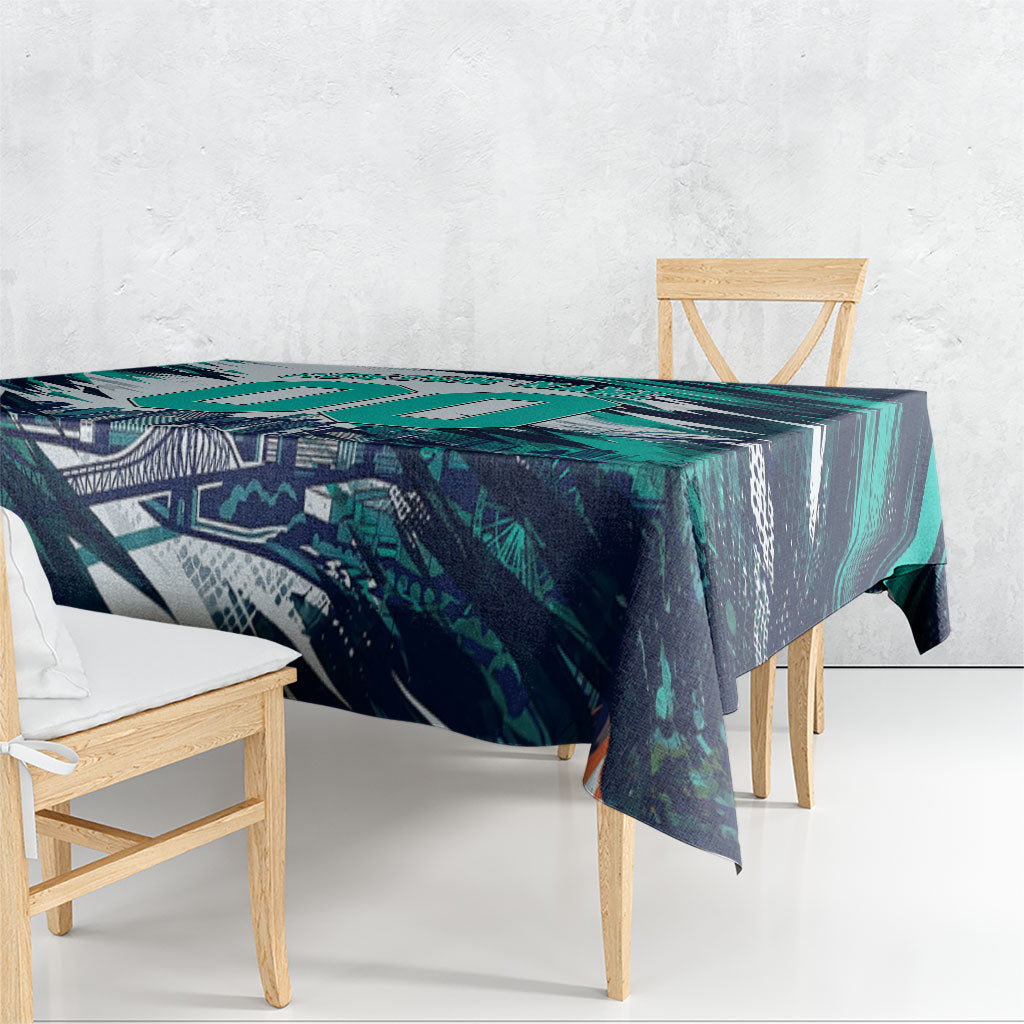 Personalised Brisbane Heat Cricket Fan Pride Tablecloth Dynamic Flaming Cricket Graphic Art With Brisbane Skyline