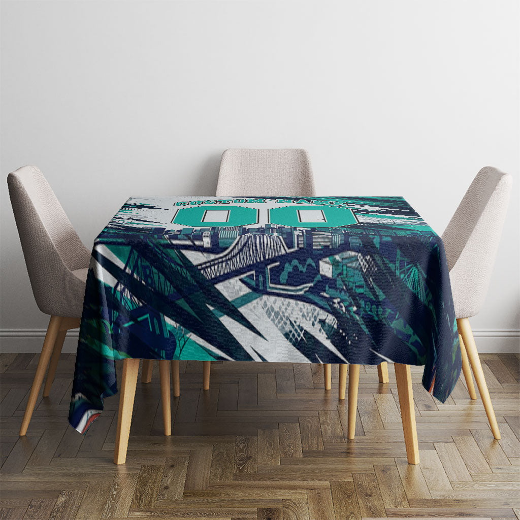 Personalised Brisbane Heat Cricket Fan Pride Tablecloth Dynamic Flaming Cricket Graphic Art With Brisbane Skyline