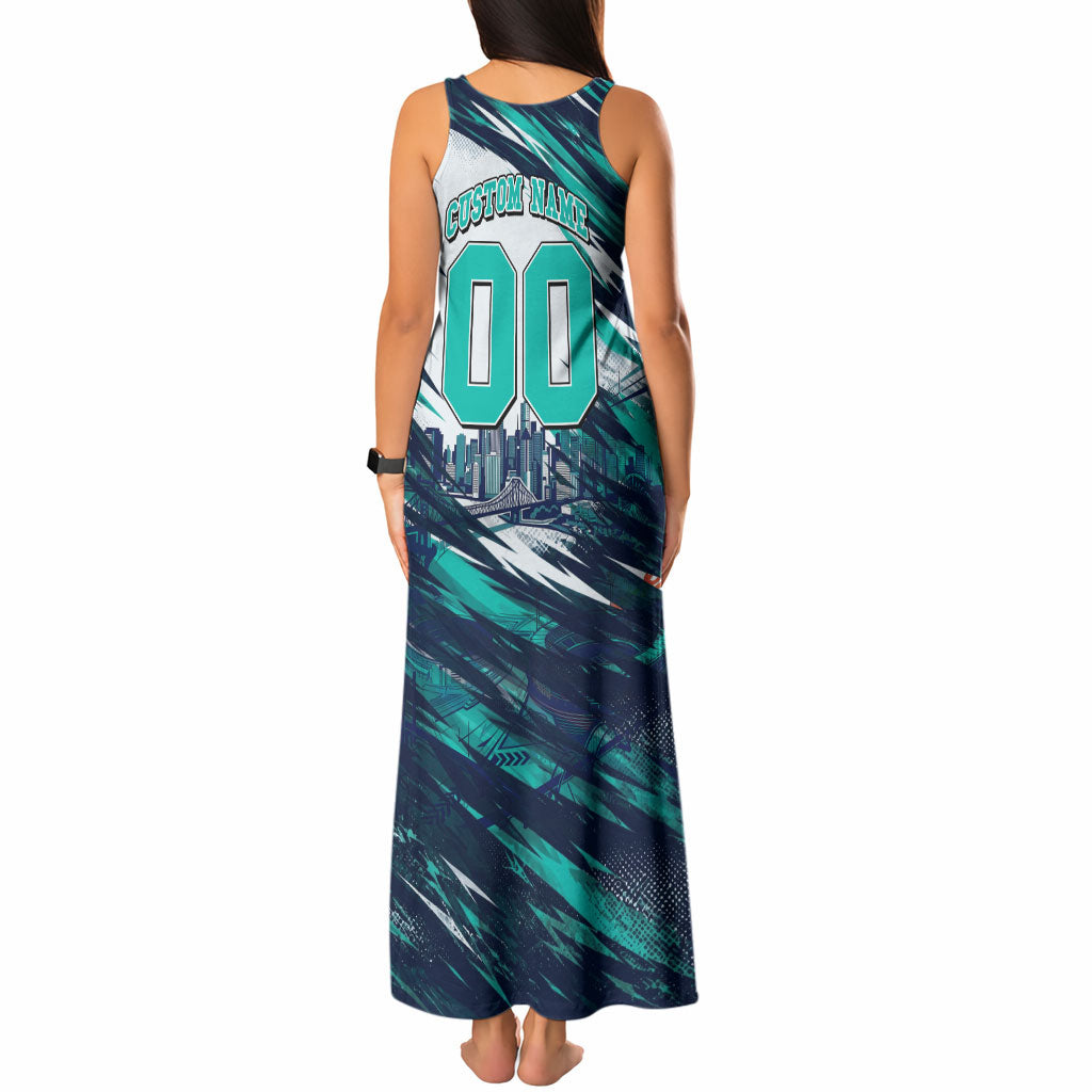 Personalised Brisbane Heat Cricket Fan Pride Tank Maxi Dress Dynamic Flaming Cricket Graphic Art With Brisbane Skyline