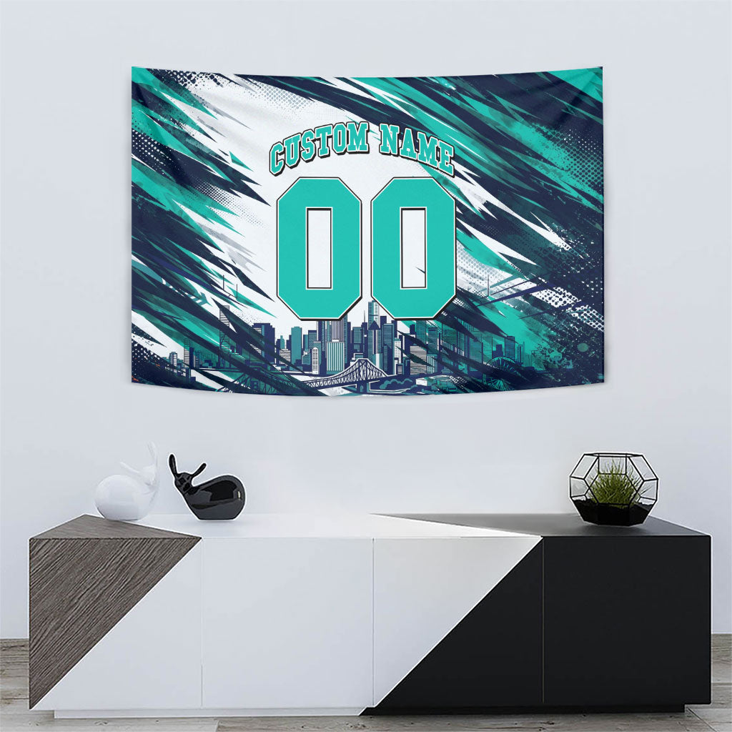 Personalised Brisbane Heat Cricket Fan Pride Tapestry Dynamic Flaming Cricket Graphic Art With Brisbane Skyline