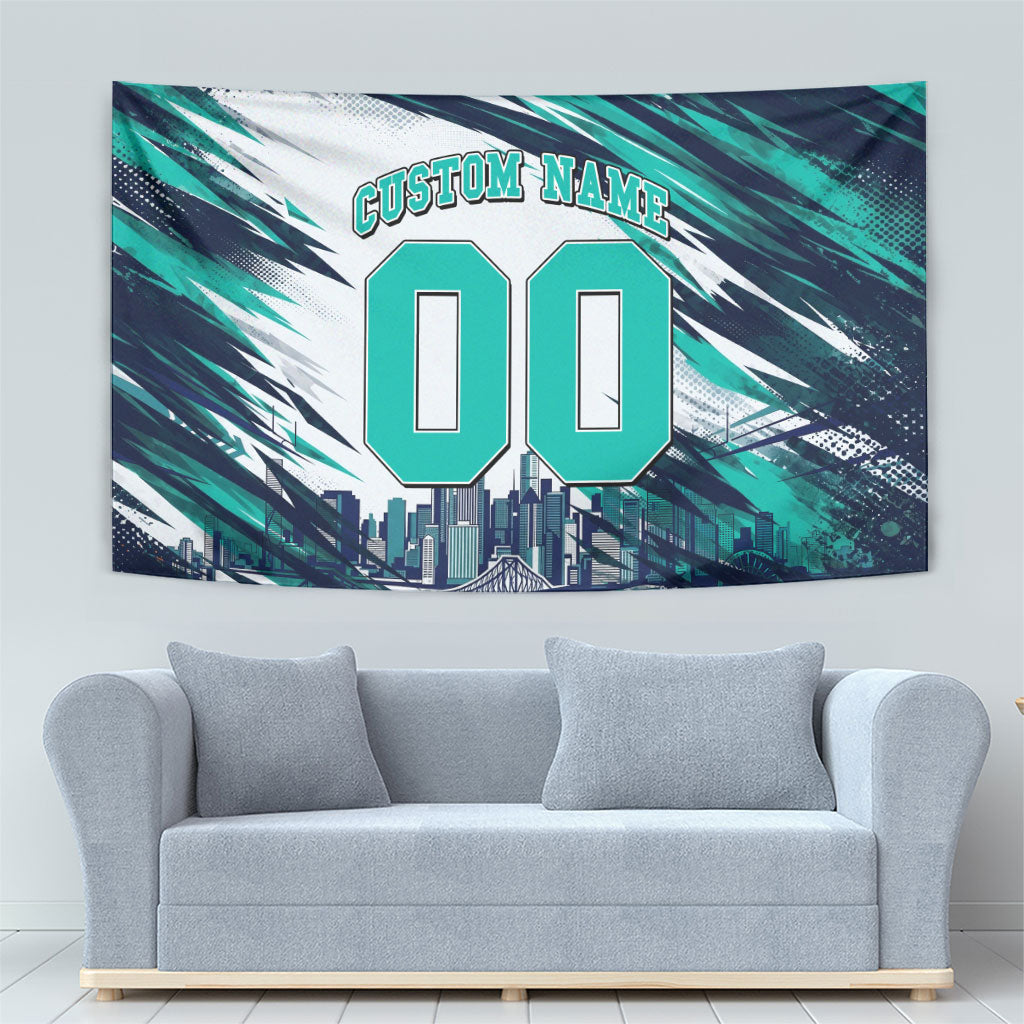 Personalised Brisbane Heat Cricket Fan Pride Tapestry Dynamic Flaming Cricket Graphic Art With Brisbane Skyline