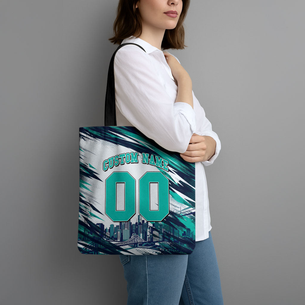 Personalised Brisbane Heat Cricket Fan Pride Tote Bag Dynamic Flaming Cricket Graphic Art With Brisbane Skyline