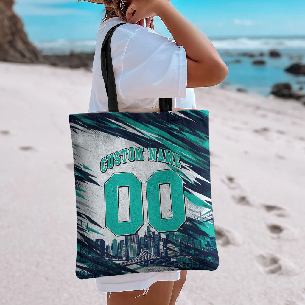 Personalised Brisbane Heat Cricket Fan Pride Tote Bag Dynamic Flaming Cricket Graphic Art With Brisbane Skyline