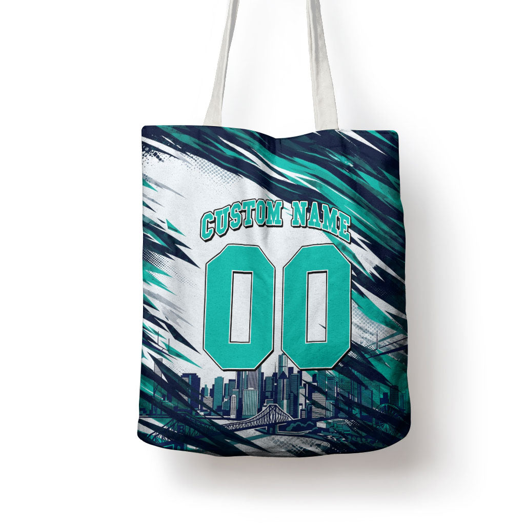 Personalised Brisbane Heat Cricket Fan Pride Tote Bag Dynamic Flaming Cricket Graphic Art With Brisbane Skyline