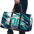 Personalised Brisbane Heat Cricket Fan Pride Travel Bag Dynamic Flaming Cricket Graphic Art With Brisbane Skyline
