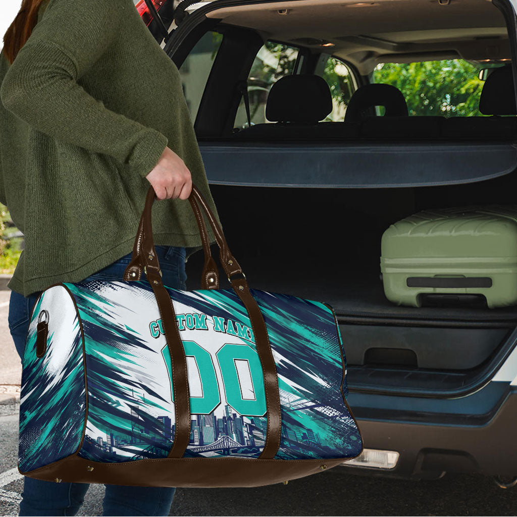 Personalised Brisbane Heat Cricket Fan Pride Travel Bag Dynamic Flaming Cricket Graphic Art With Brisbane Skyline