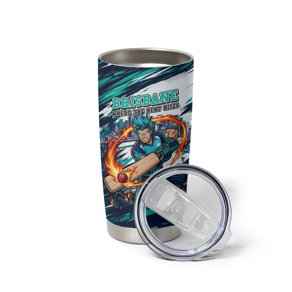 Personalised Brisbane Heat Cricket Fan Pride Tumbler Cup Dynamic Flaming Cricket Graphic Art With Brisbane Skyline