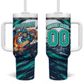 Personalised Brisbane Heat Cricket Fan Pride Tumbler With Handle Dynamic Flaming Cricket Graphic Art With Brisbane Skyline