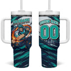 Personalised Brisbane Heat Cricket Fan Pride Tumbler With Handle Dynamic Flaming Cricket Graphic Art With Brisbane Skyline