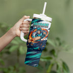 Personalised Brisbane Heat Cricket Fan Pride Tumbler With Handle Dynamic Flaming Cricket Graphic Art With Brisbane Skyline