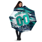 Personalised Brisbane Heat Cricket Fan Pride Umbrella Dynamic Flaming Cricket Graphic Art With Brisbane Skyline