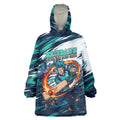 Personalised Brisbane Heat Cricket Fan Pride Wearable Blanket Hoodie Dynamic Flaming Cricket Graphic Art With Brisbane Skyline