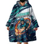 Personalised Brisbane Heat Cricket Fan Pride Wearable Blanket Hoodie Dynamic Flaming Cricket Graphic Art With Brisbane Skyline