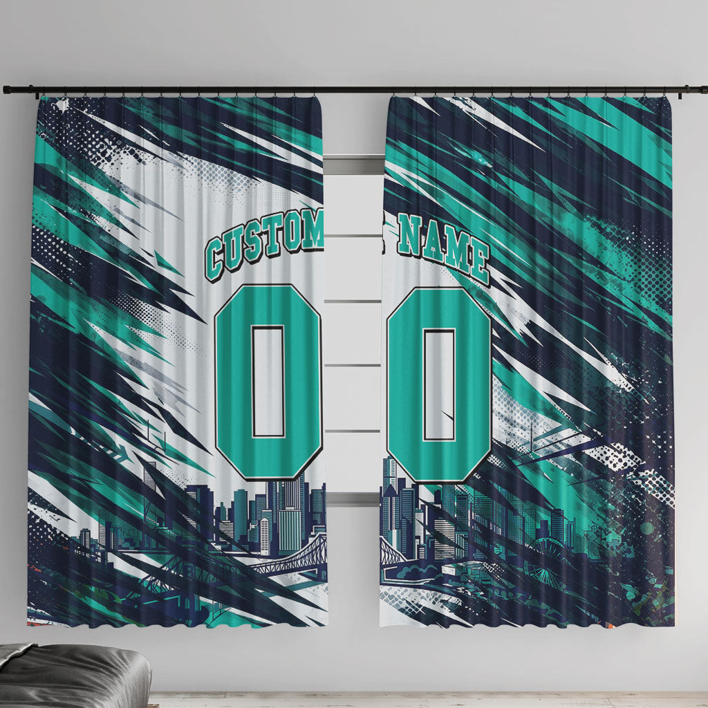 Personalised Brisbane Heat Cricket Fan Pride Window Curtain Dynamic Flaming Cricket Graphic Art With Brisbane Skyline
