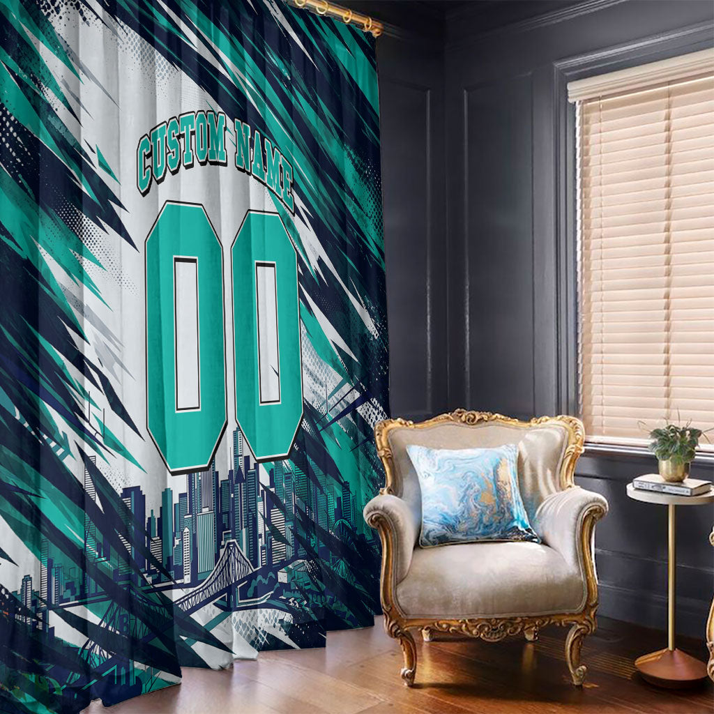 Personalised Brisbane Heat Cricket Fan Pride Window Curtain Dynamic Flaming Cricket Graphic Art With Brisbane Skyline